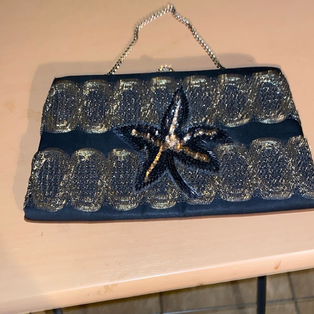 Vintage 50s After Five By L And M Lowy & Mund Black $ Gold Chain Clutch Bag